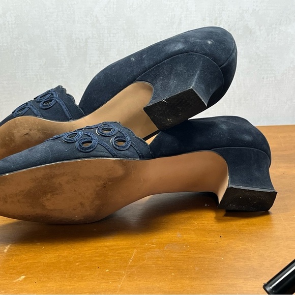 Madeline Stuart Blue Suede Heels with Decorative Cutouts - Picture 7 of 10